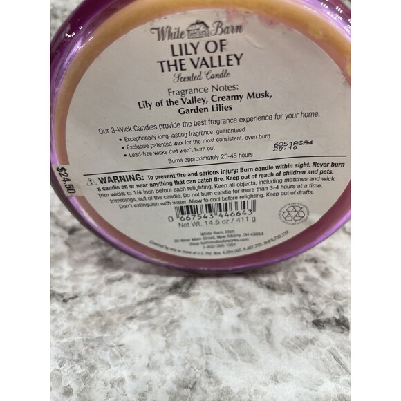 NEW Bath & Body Works White Barn LILY OF THE VALLEY 3-Wick Candle 14.5 oz RARE!! - Picture 3 of 4